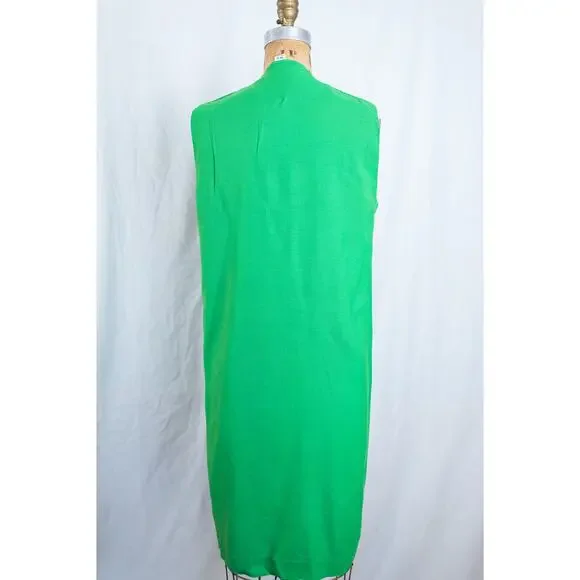 Vintage 60s Kelly Green Linen Blend Vest Duster w/ Pockets Mod Retro Bright, Med - Picture 7 of 10